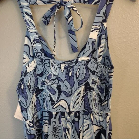 Sincerely Jules Blue White Abstract Print Wide Leg Jumpsuit Size Small - Picture 12 of 15